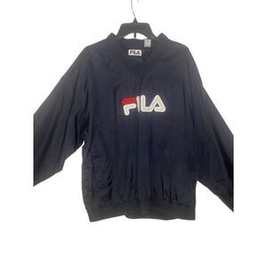 Vintage 1990's Fila Jacket Windbreaker Navy Blue Top Track Pullover Nylon XL Red